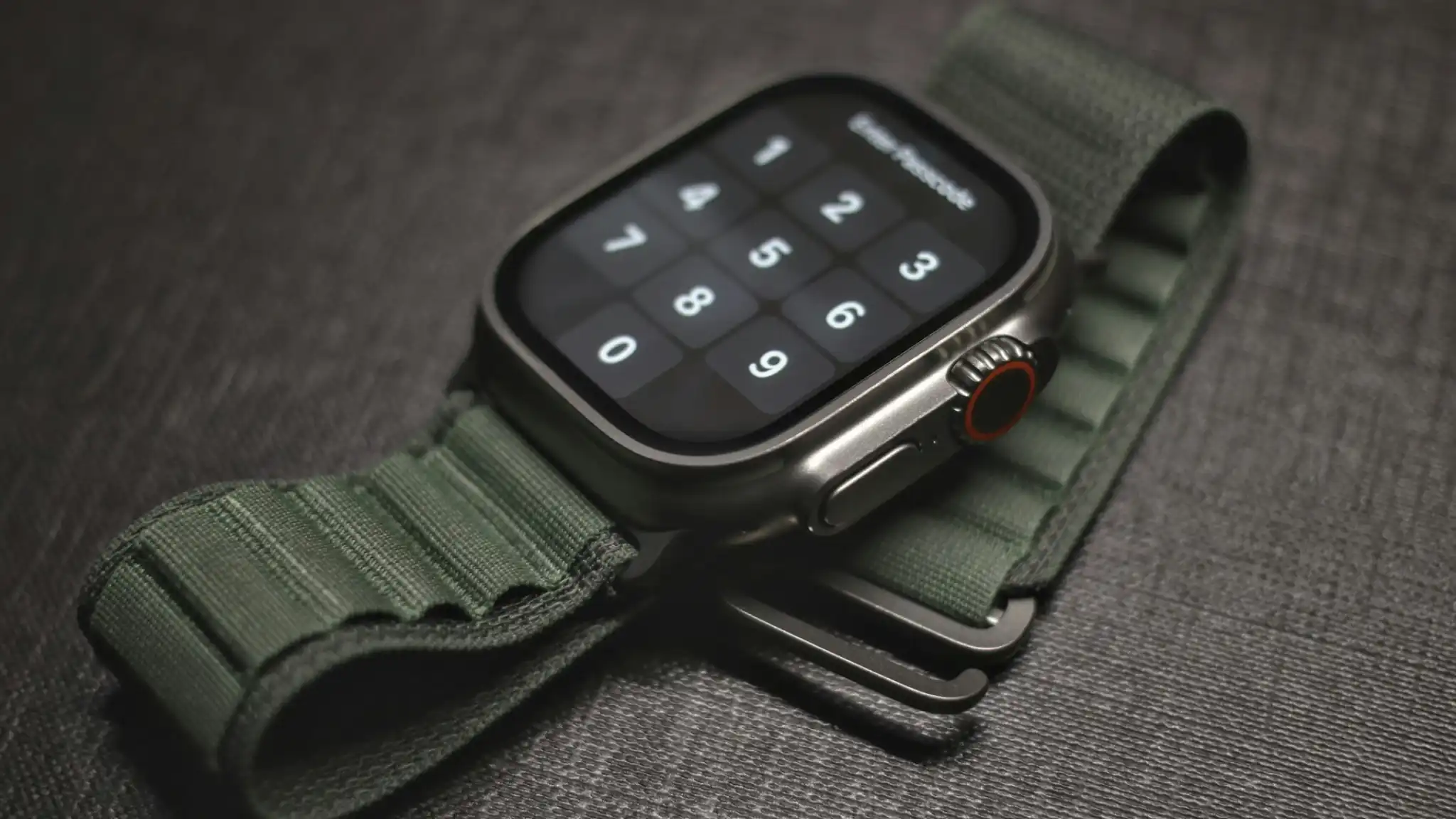 An Apple Watch Ultra 2 with an Alpine Loop Band