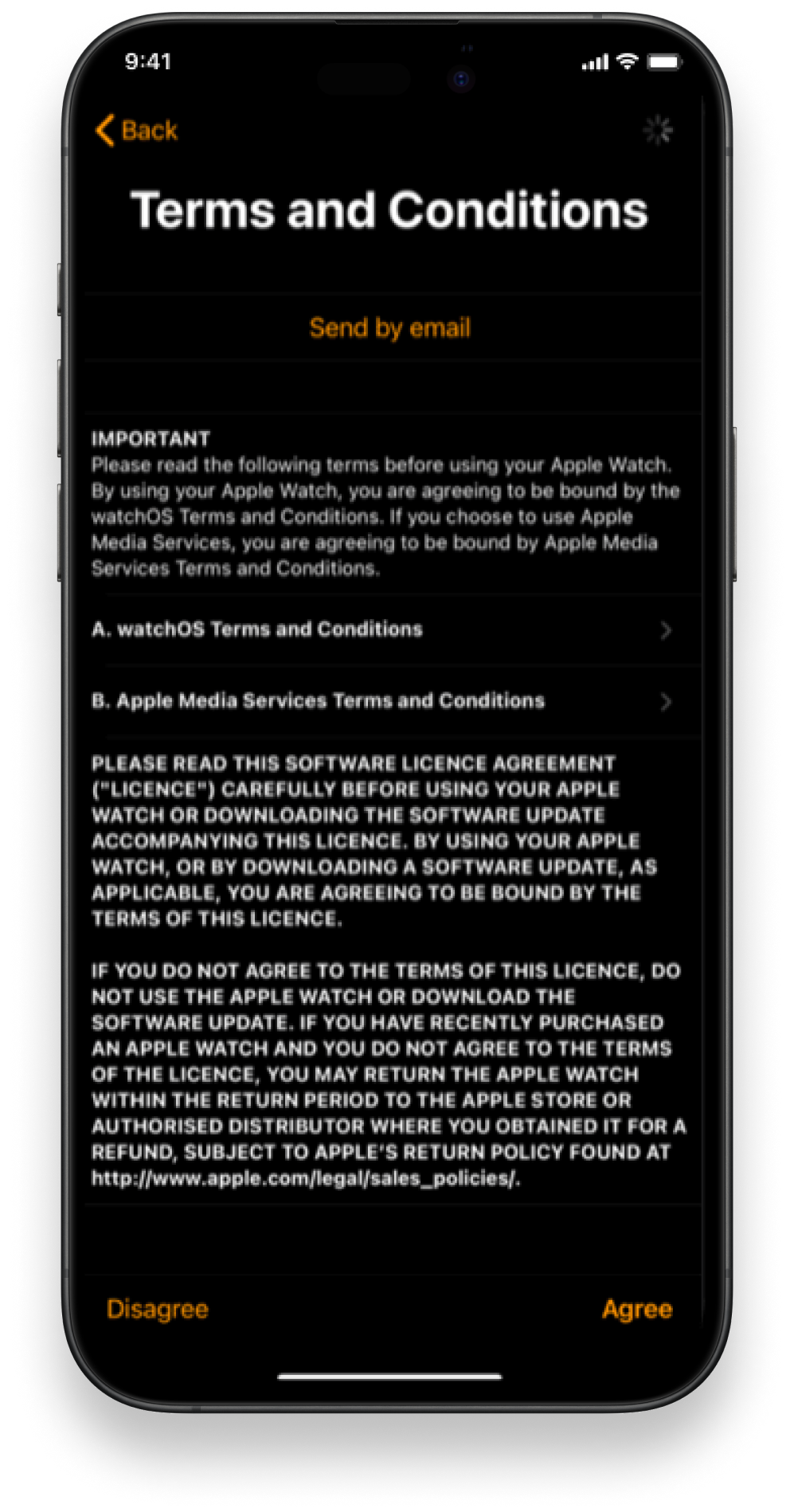 Accept Apple Watch Setup Terms and Conditions